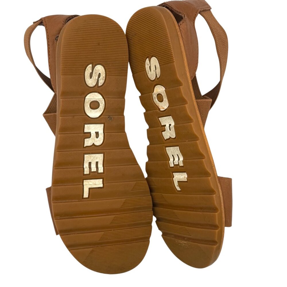 SOREL SANDALS‎ Ella Tan Leather Gladiator Cross Elastic Straps Women’s 7.5 - Picture 7 of 8